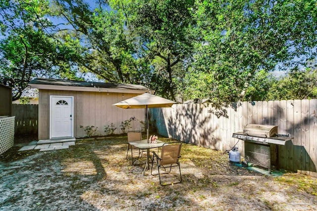 view of yard with a storage unit