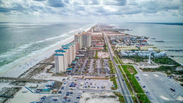 aerial view featuring a beach view and a water view