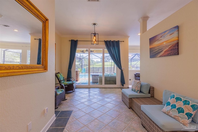 interior space with crown molding