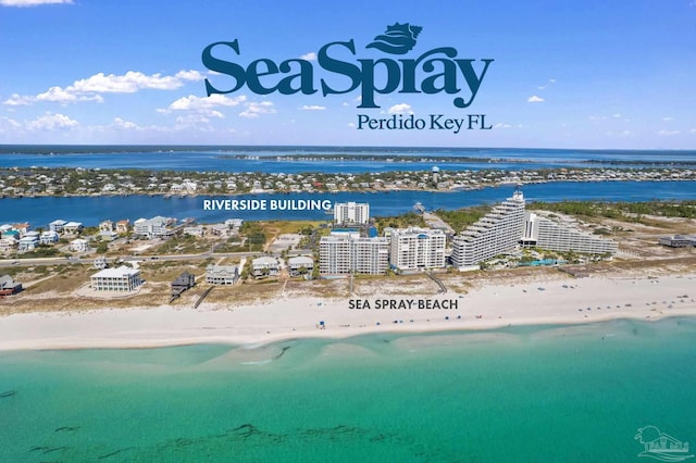 aerial view with a beach view and a water view