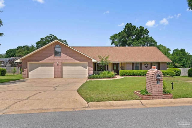5816 Forest Ridge Dr, Pensacola, FL 32526 - ranch-style house with brick siding, an attached garage, a front yard, and concrete driveway