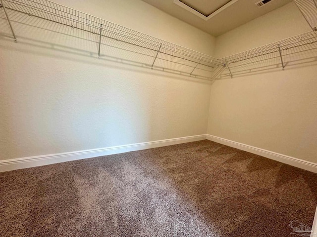spacious closet with carpet and attic access