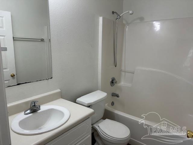 full bath with toilet, vanity, and shower / bath combination