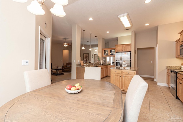 2255 Reed Ridge Ct, Navarre, FL 32566 - dining area with light tile patterned floors, visible vents, ceiling fan, and recessed lighting