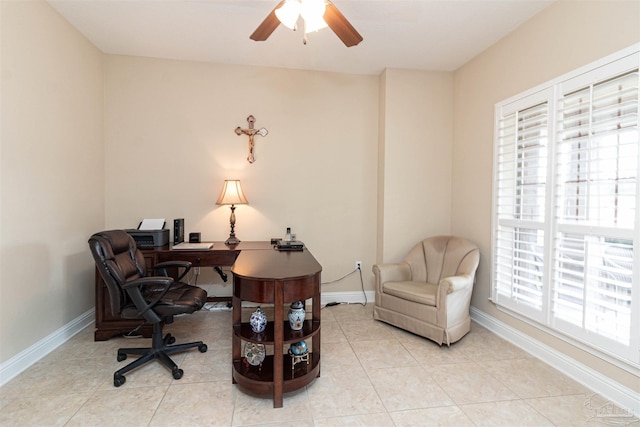2255 Reed Ridge Ct, Navarre, FL 32566 - office area with baseboards, ceiling fan, and light tile patterned flooring