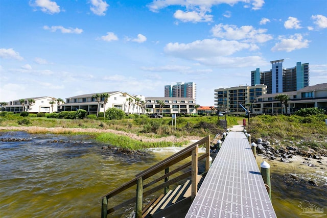 dock area with a water view