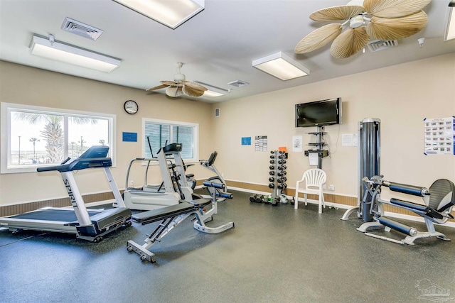 gym with ceiling fan