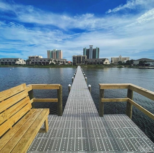 dock area with a water view