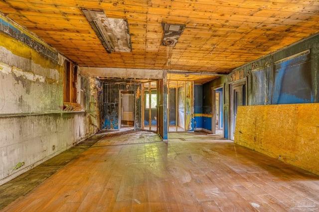 miscellaneous room featuring wood ceiling and light hardwood / wood-style floors