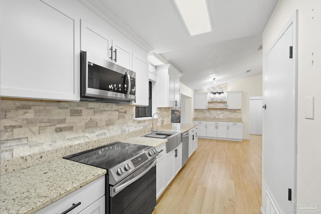 kitchen with sink, stainless steel appliances, and white cabinets