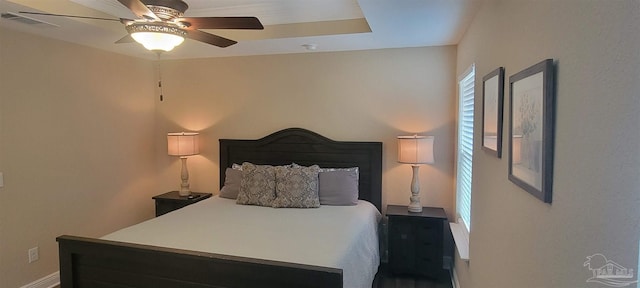 bedroom with visible vents and a ceiling fan