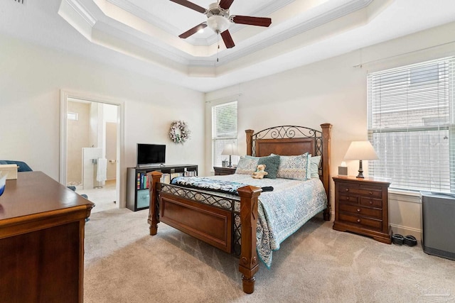 4951 Red Oak Dr, Milton, FL 32583 - bedroom featuring carpet flooring, a raised ceiling, ceiling fan, and ornamental molding