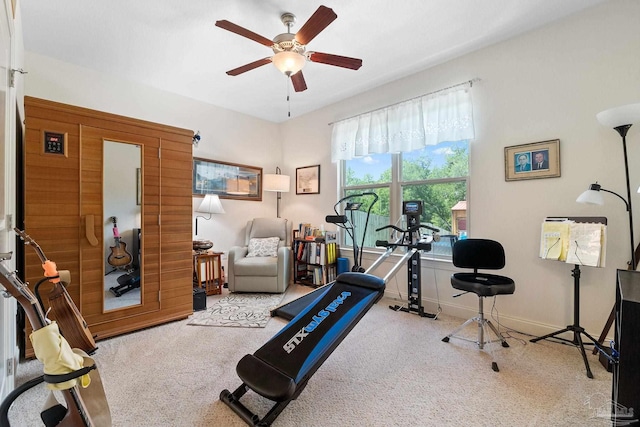 4951 Red Oak Dr, Milton, FL 32583 - workout room with carpet floors and a ceiling fan
