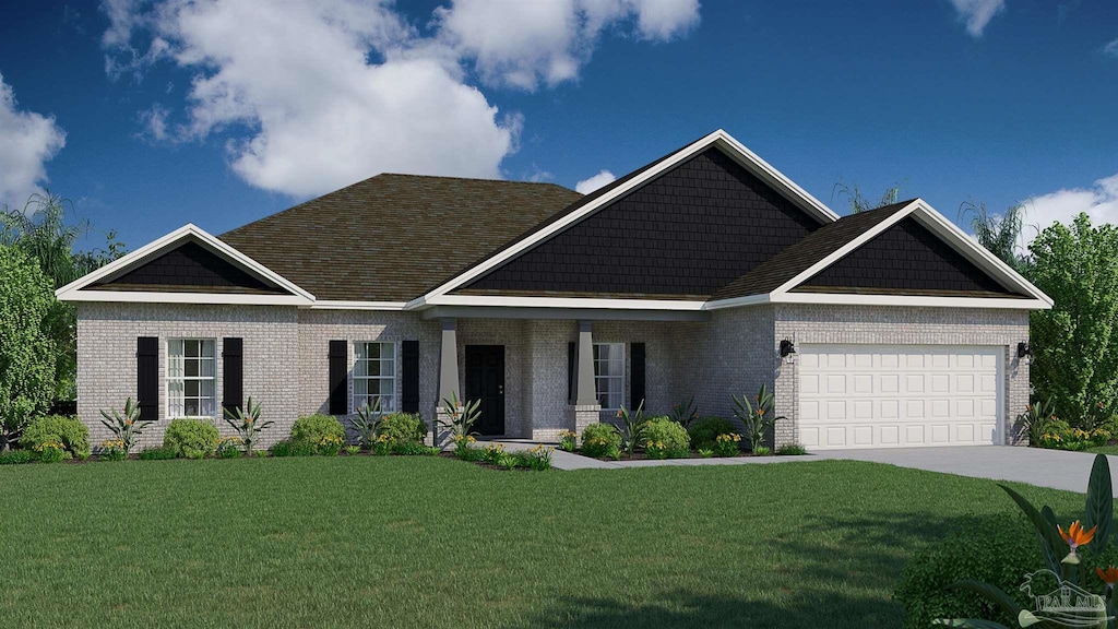 craftsman-style house with a front yard and a garage