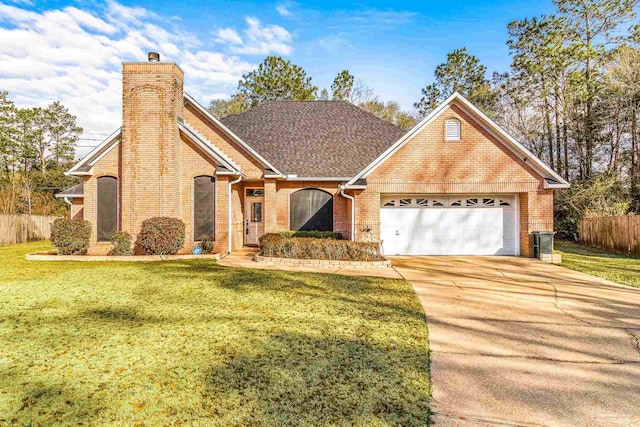 front facade with a garage and a front yard