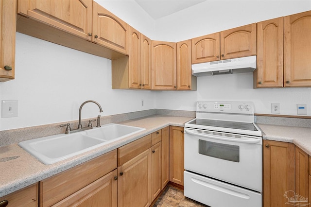 kitchen with white range with electric cooktop and sink