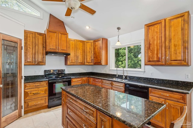 6814 Cedar Lake Dr, Pensacola, FL 32526 - kitchen with black appliances, brown cabinets, and a sink
