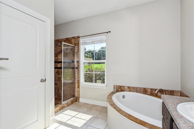 6814 Cedar Lake Dr, Pensacola, FL 32526 - full bath featuring a stall shower, vanity, a bath, and tile patterned floors