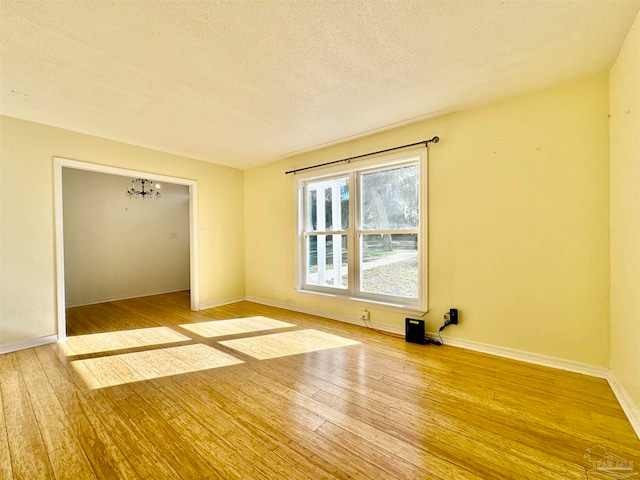 spare room featuring light wood-type flooring and a textured ceiling