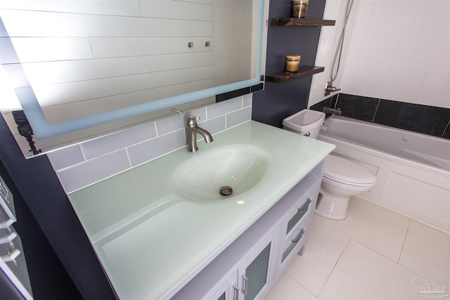 7402 Viewcrest Dr, Pensacola, FL 32504 - bathroom featuring toilet, vanity, tub / shower combination, and tile patterned flooring
