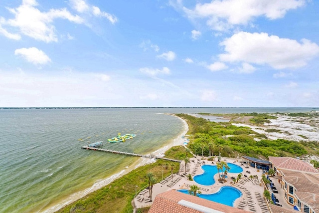 aerial view with a water view