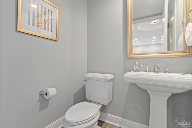 bathroom with wood-type flooring and toilet