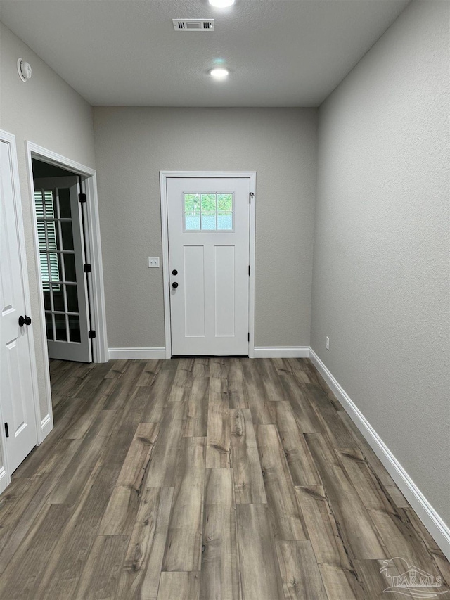 foyer entrance featuring dark wood-type flooring