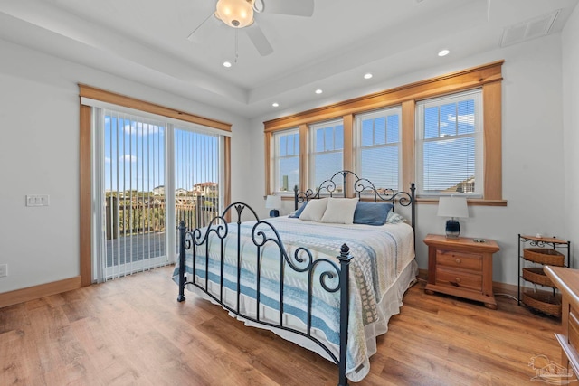 800 Via Deluna Dr, Pensacola Beach, FL 32561 - bedroom featuring light wood-type flooring, a ceiling fan, recessed lighting, baseboards, and access to exterior