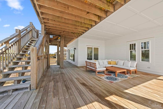800 Via Deluna Dr, Pensacola Beach, FL 32561 - wooden terrace with an outdoor living space and stairway