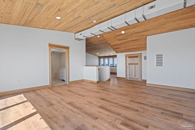 800 Via Deluna Dr, Pensacola Beach, FL 32561 - unfurnished living room with wooden ceiling, recessed lighting, wood finished floors, and vaulted ceiling