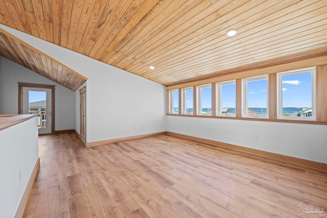800 Via Deluna Dr, Pensacola Beach, FL 32561 - unfurnished room featuring wooden ceiling, baseboards, lofted ceiling, and light wood-style floors
