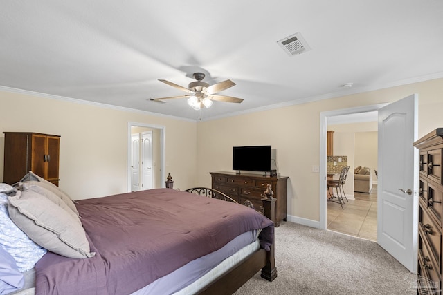4621 Riley Rd, Milton, FL 32583 - bedroom featuring crown molding, light carpet, and ceiling fan