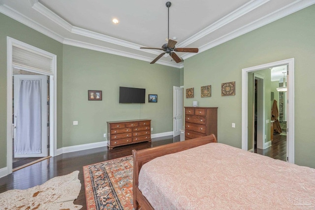 337 Grande Oaks Blvd, Cantonment, FL 32533 - bedroom with crown molding, wood finished floors, baseboards, a tray ceiling, and recessed lighting