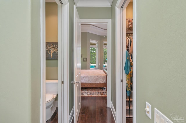 337 Grande Oaks Blvd, Cantonment, FL 32533 - hall featuring dark wood finished floors and crown molding