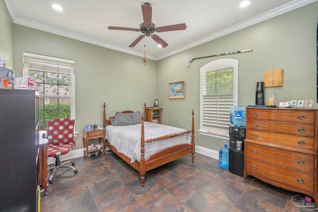 337 Grande Oaks Blvd, Cantonment, FL 32533 - bedroom with baseboards, multiple windows, stone finish floors, recessed lighting, and crown molding
