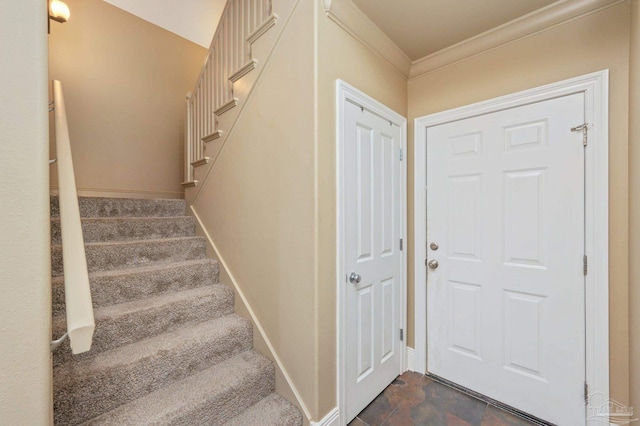 337 Grande Oaks Blvd, Cantonment, FL 32533 - staircase featuring ornamental molding and baseboards