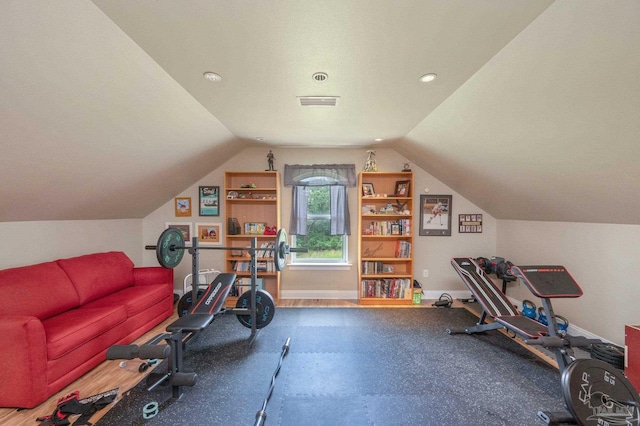 337 Grande Oaks Blvd, Cantonment, FL 32533 - exercise room with lofted ceiling, baseboards, and recessed lighting