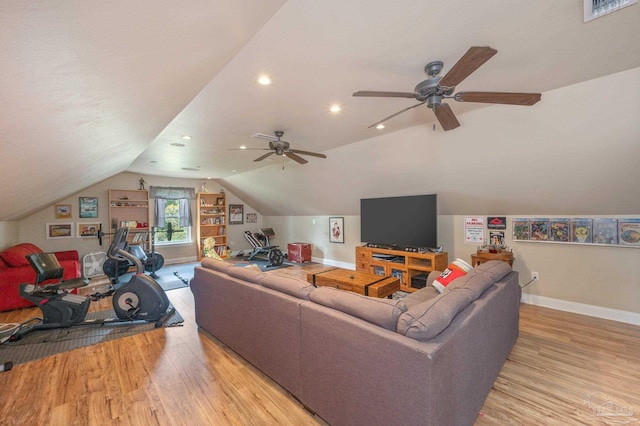 337 Grande Oaks Blvd, Cantonment, FL 32533 - living area with vaulted ceiling, light wood-style flooring, baseboards, ceiling fan, and recessed lighting