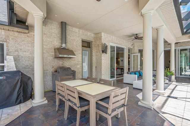 337 Grande Oaks Blvd, Cantonment, FL 32533 - view of patio featuring a ceiling fan, grilling area, outdoor dining space, and outdoor lounge area