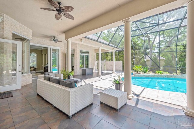 337 Grande Oaks Blvd, Cantonment, FL 32533 - view of patio featuring a ceiling fan, an outdoor pool, and outdoor lounge area