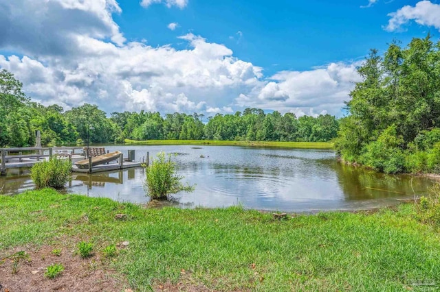 337 Grande Oaks Blvd, Cantonment, FL 32533 - water view featuring a boat dock and a heavily wooded area