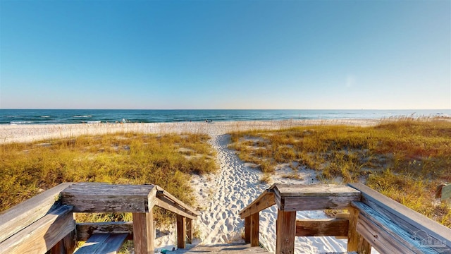 exterior space with a view of the beach and a water view