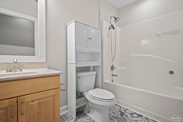 full bathroom with tile patterned floors, vanity, shower / bathtub combination, and toilet