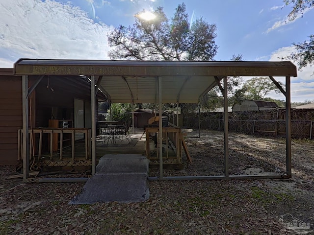 exterior space featuring a shed