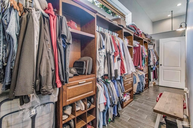 walk in closet featuring dark hardwood / wood-style flooring