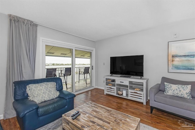 living room featuring dark hardwood / wood-style floors