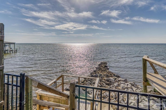 dock area with a water view