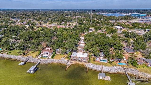 aerial view with a water view