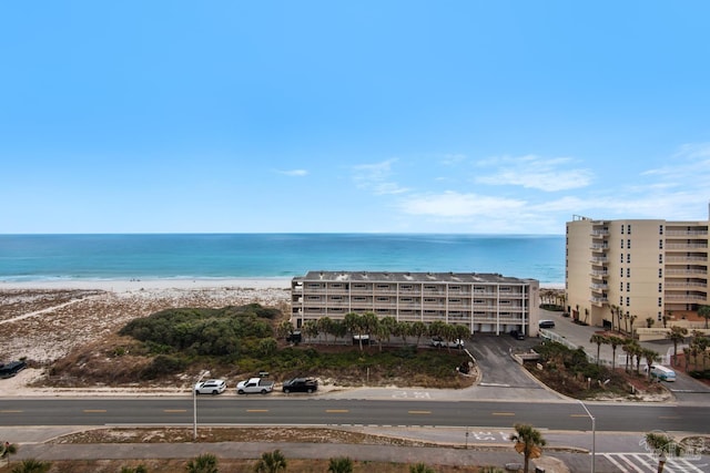 aerial view featuring a beach view and a water view