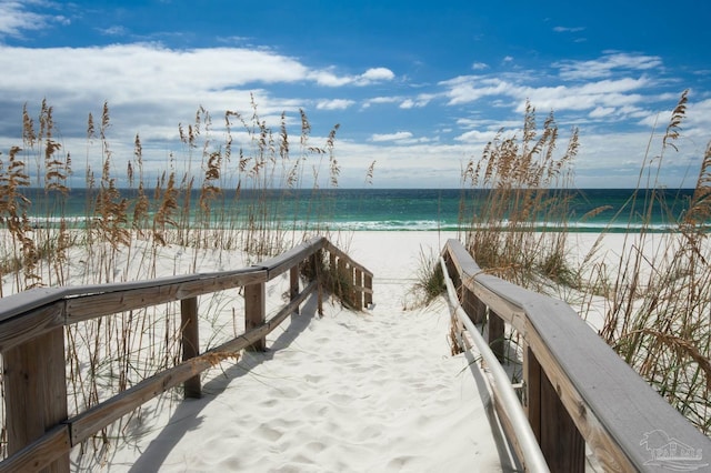 property view of water featuring a view of the beach